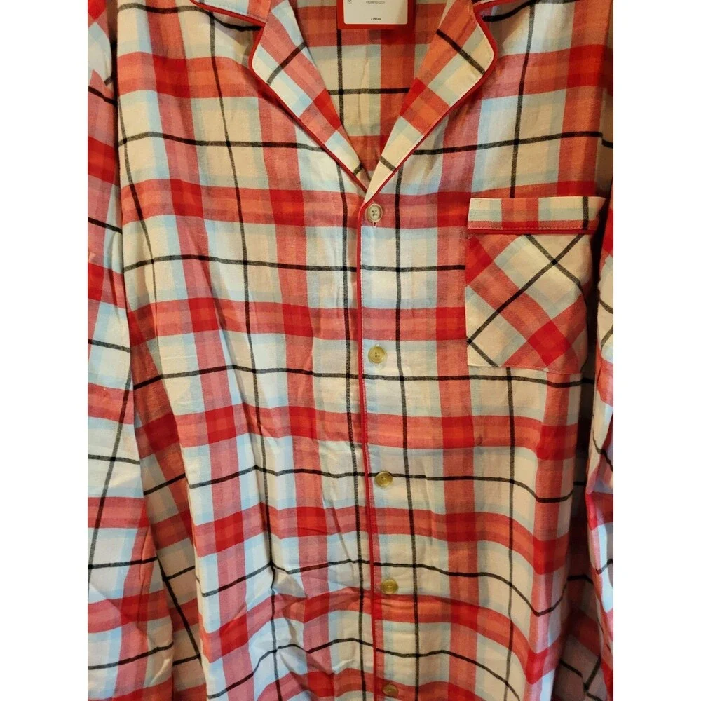 Wondershop Men’s Red Plaid 4XLT Pajama Button Down Shirt Red/White/Blue Big/Tal - Picture 3 of 6
